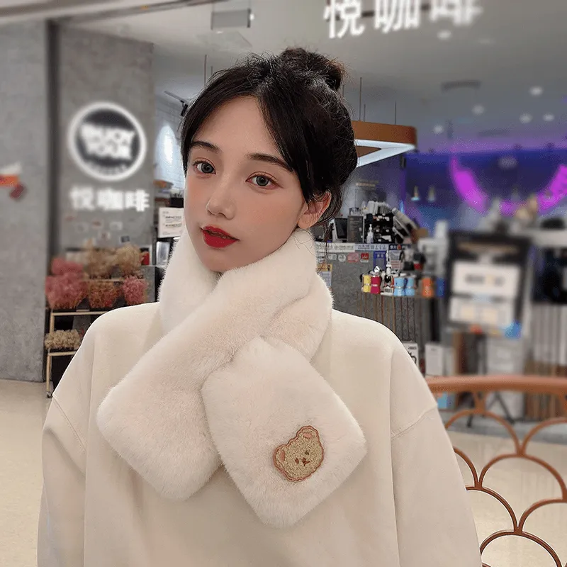 Women'S Winter Korean Style All-Match Plush Bear Scarf