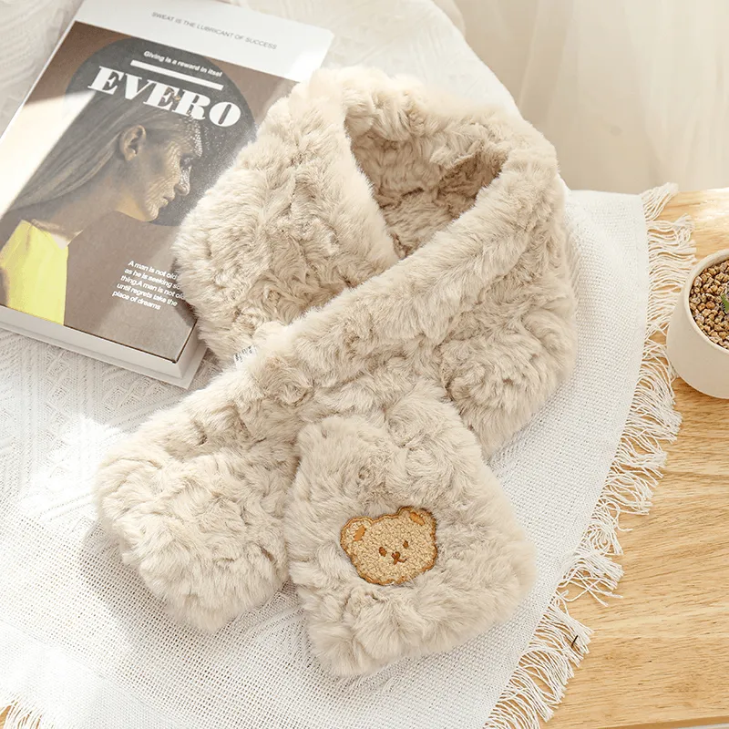Women'S Winter Korean Style All-Match Plush Bear Scarf