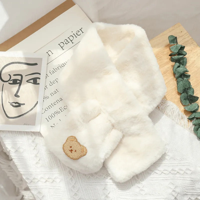 Women'S Winter Korean Style All-Match Plush Bear Scarf