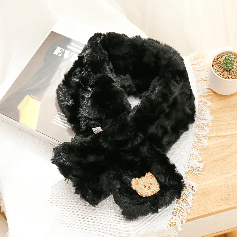 Women'S Winter Korean Style All-Match Plush Bear Scarf