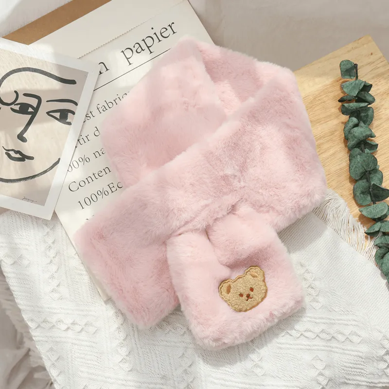Women'S Winter Korean Style All-Match Plush Bear Scarf