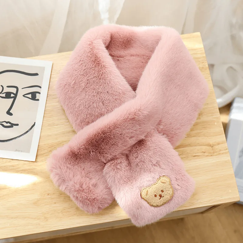 Women'S Winter Korean Style All-Match Plush Bear Scarf