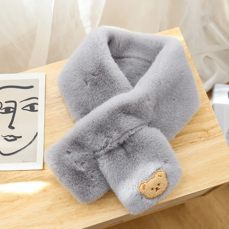 Women'S Winter Korean Style All-Match Plush Bear Scarf