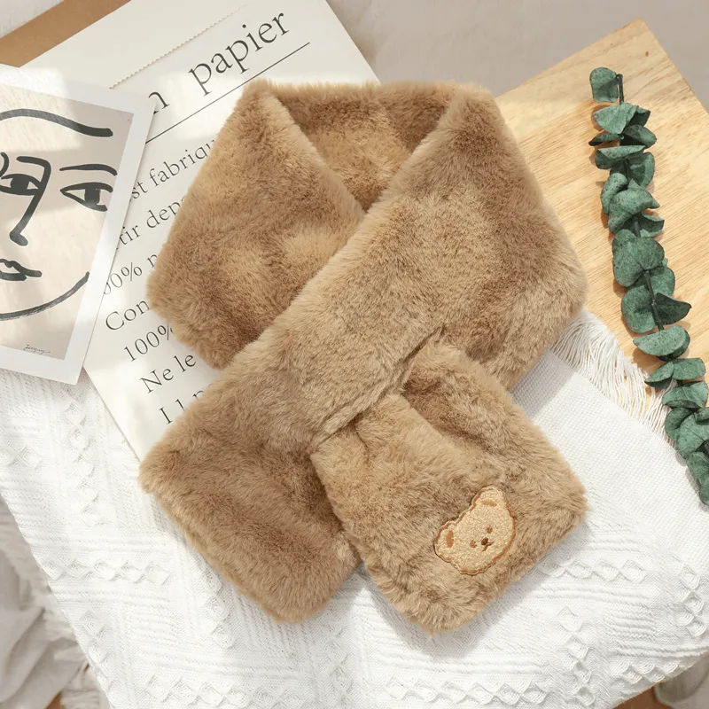 Women'S Winter Korean Style All-Match Plush Bear Scarf