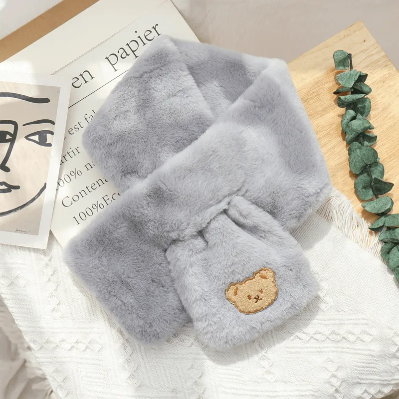 Women'S Winter Korean Style All-Match Plush Bear Scarf