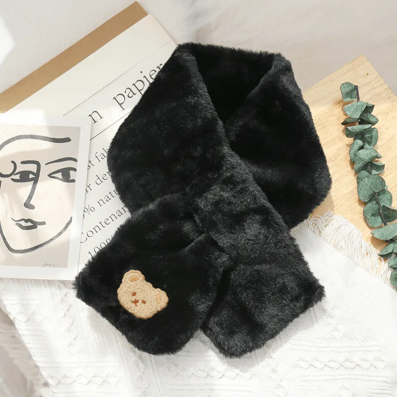 Women'S Winter Korean Style All-Match Plush Bear Scarf