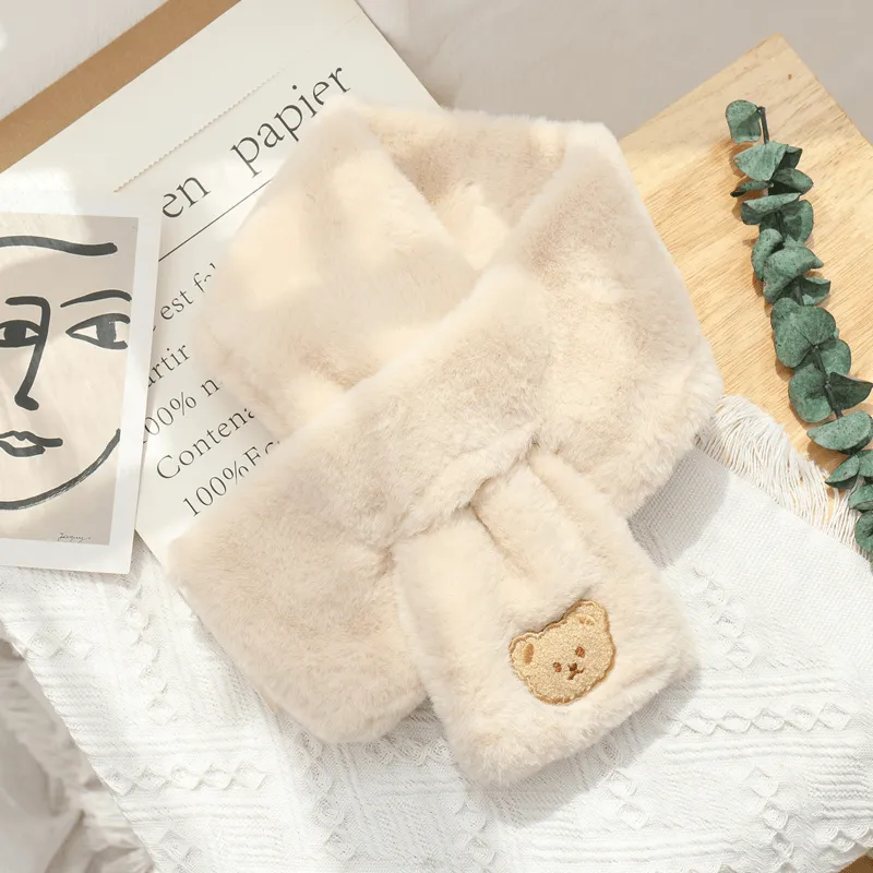 Women'S Winter Korean Style All-Match Plush Bear Scarf
