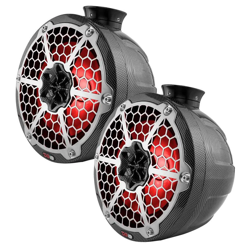 X Series HYDRO 8" Wakeboard Pod Tower Speaker w/RGB LED Light - 375W - Black Carbon Fiber