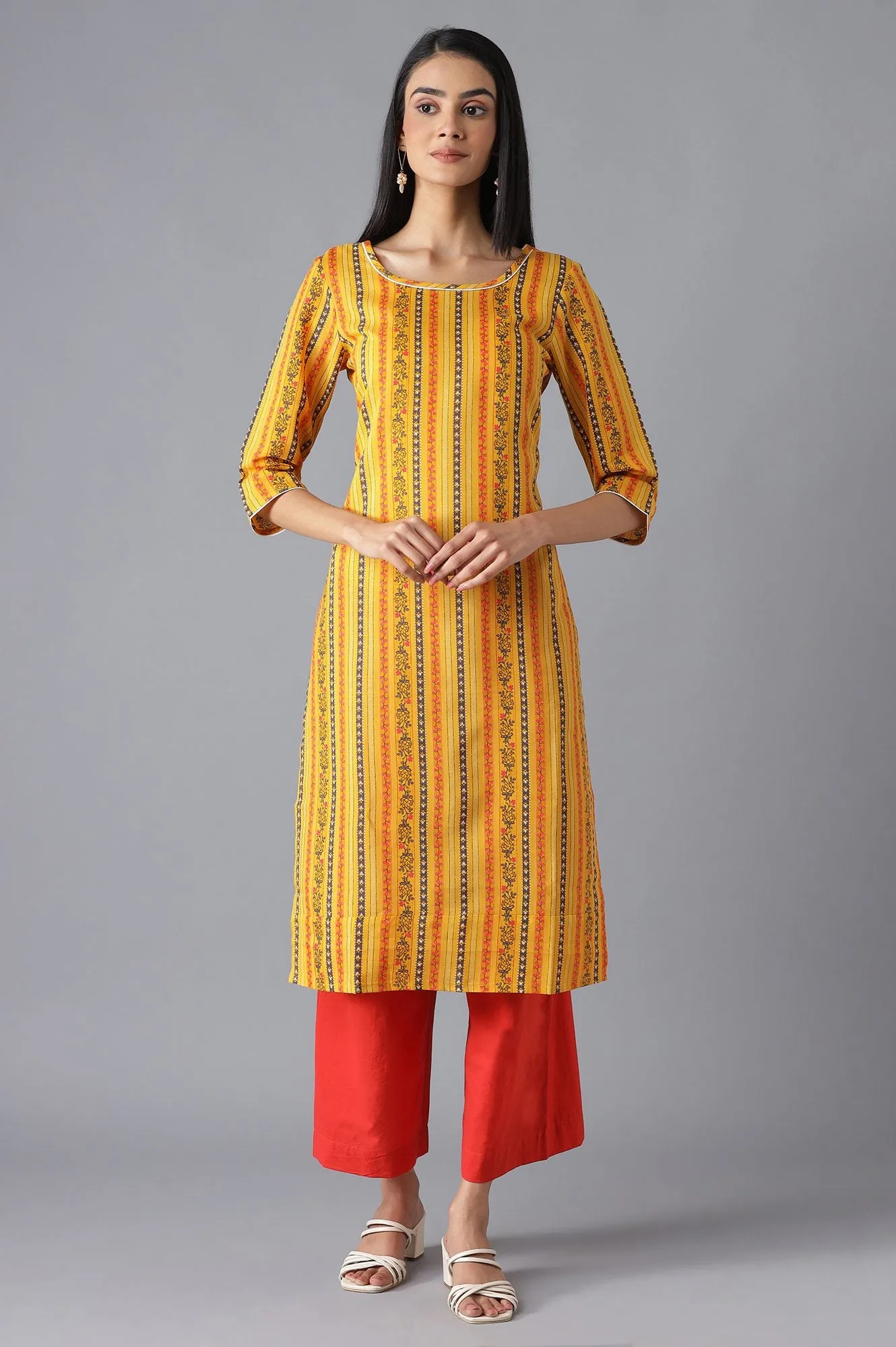 Yellow Ethnic kurta with Orange Culottes